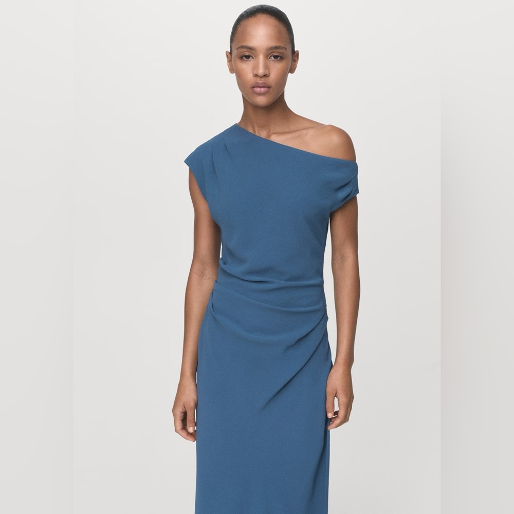 MANGO ASYMMETRICAL MIDI-DRESS BLUE